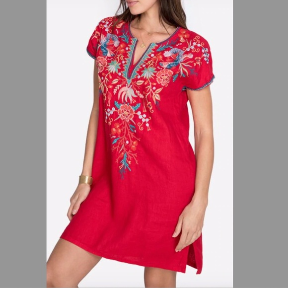 Johnny Was Dresses & Skirts - Johnny Was Linen Dress Floral Embroidered Boho Dress